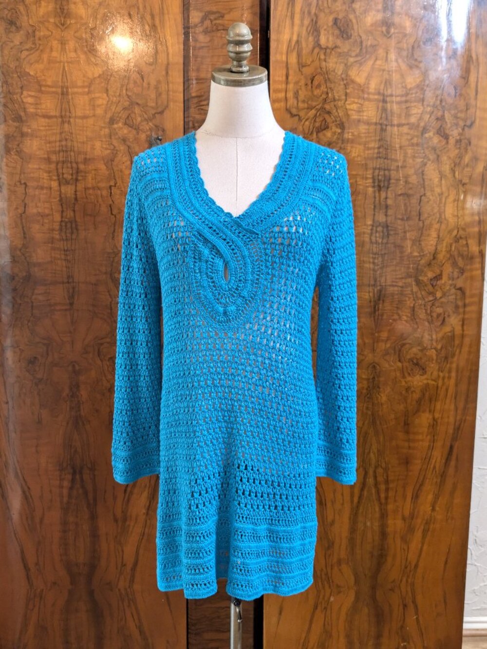 Calypso St Barth Tessina Linen Sweater Crochet Turquoise Cover Up Size S Beach